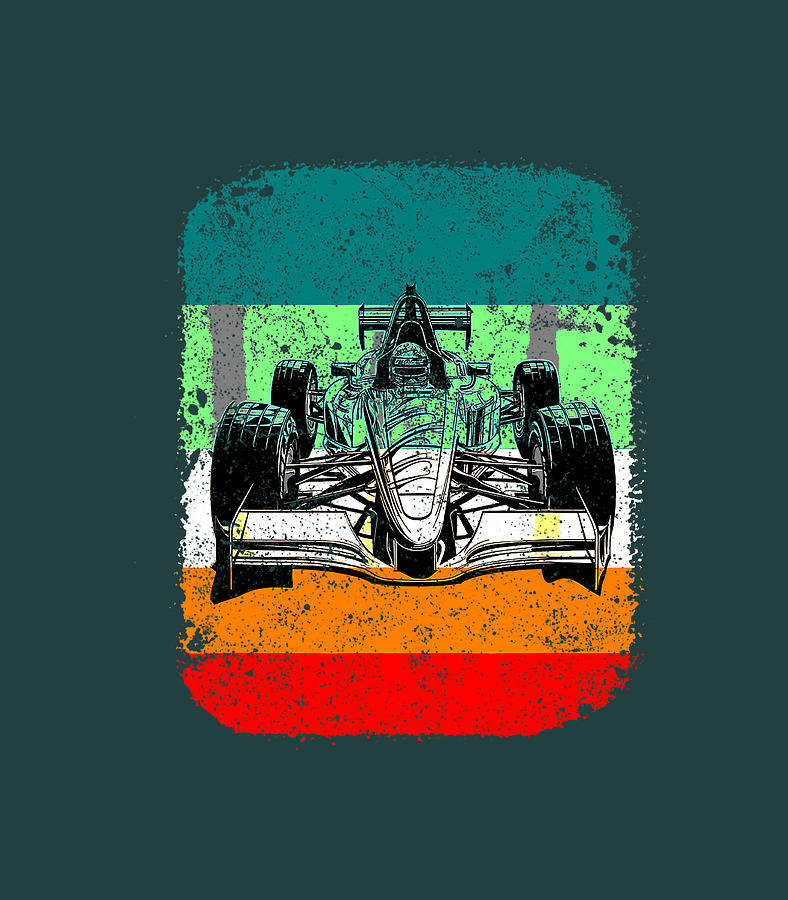 Retro Vintage Sunset Formula Racing Race Car Silhouette Digital Art By