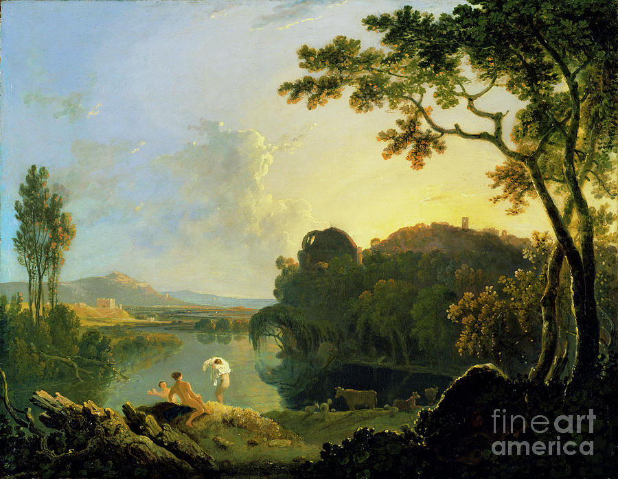 Richard Wilson Landscape With Bathers Cattle And Ruin Painting By