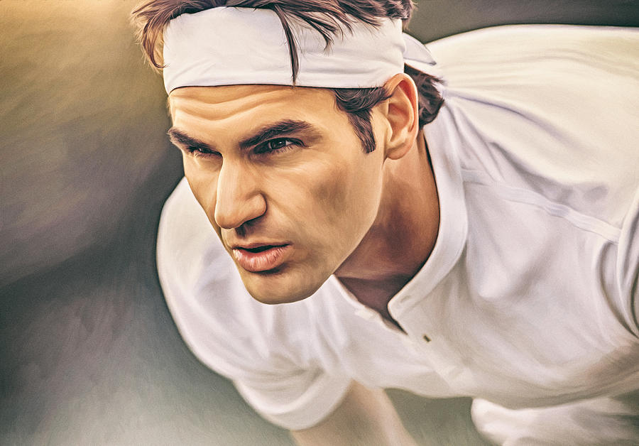 Roger Federer At Recieve At Wimbledon Close Up Portrait Digital