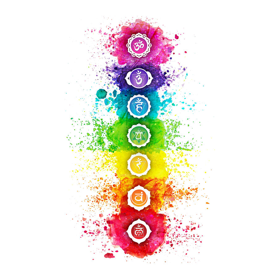 Seven Chakra Watercolor With Symbols Vertical Digital Art By Serena