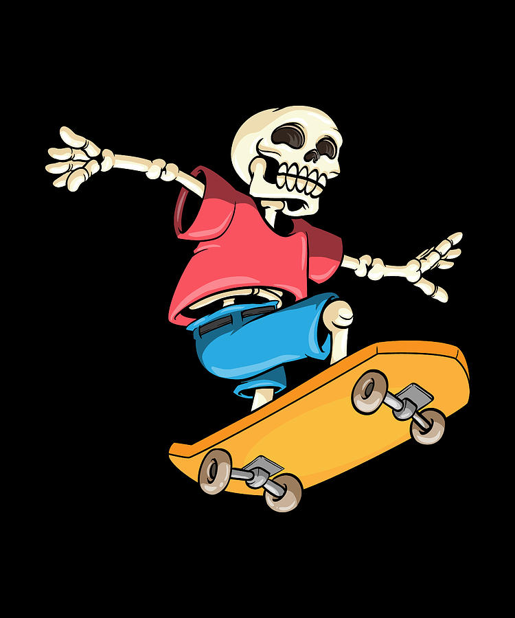 Skeleton As Skateboarder With Skateboard Painting By Markus Schnabel