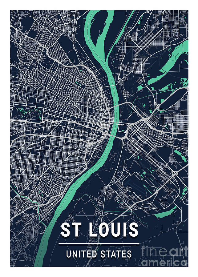 St Louis United States Blue Dark City Map Digital Art By Tien Stencil