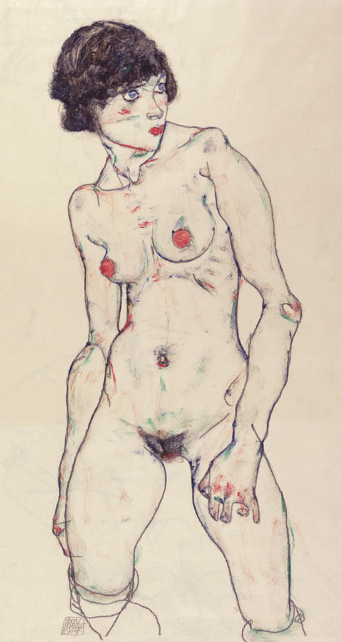 Standing Nude With Stockings Painting By Egon Schiele Pixels