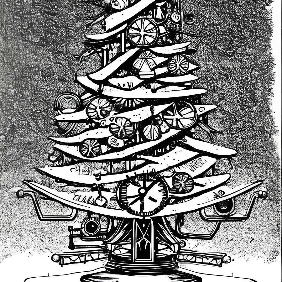 Steampunk Christmas Tree Drawing By Kandace Mell Fine Art America