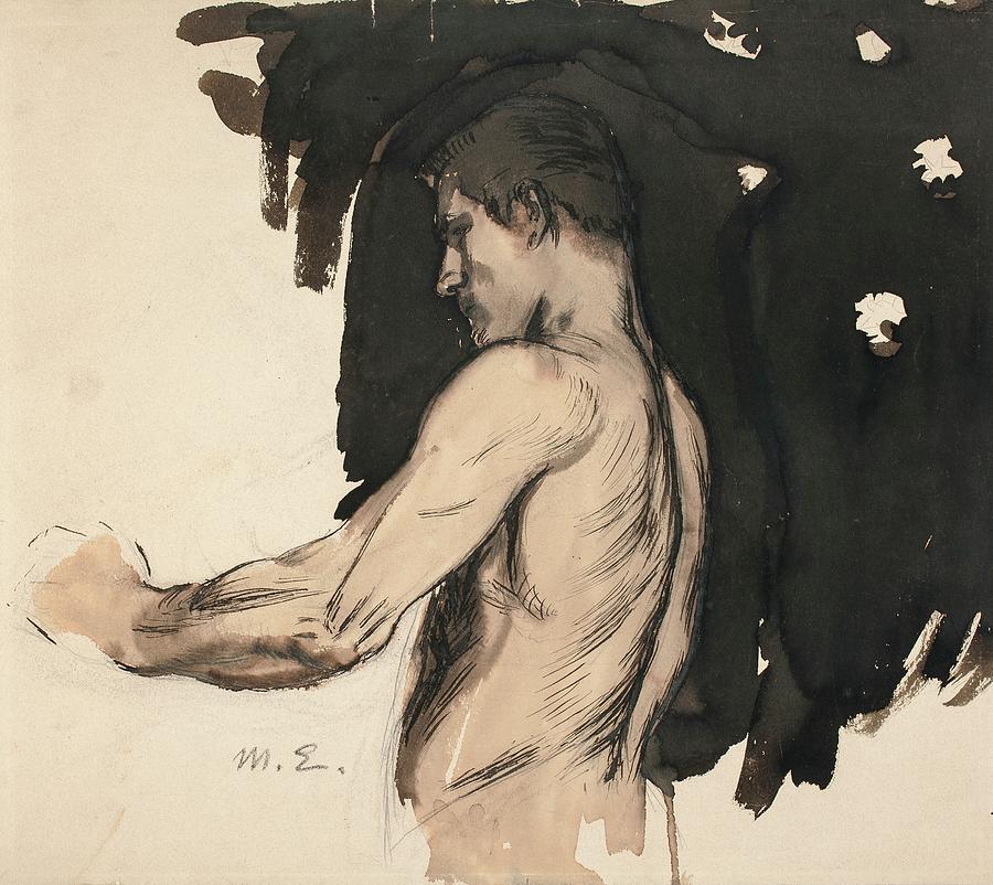 Study Half Length Figure Of A Nude Man Naked Boy By Magnus Painting By