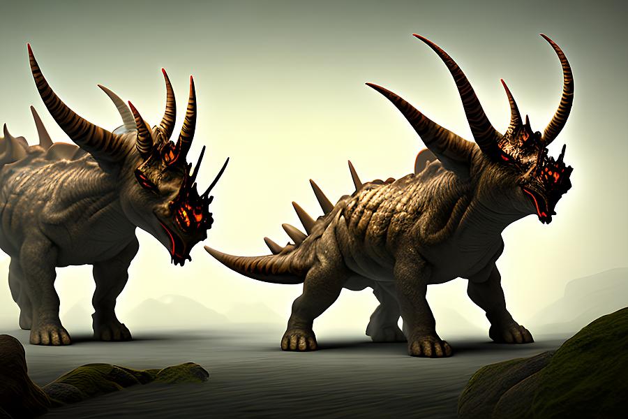 Styracosaurus Dinosaur Generative AI Illustration Digital Art By