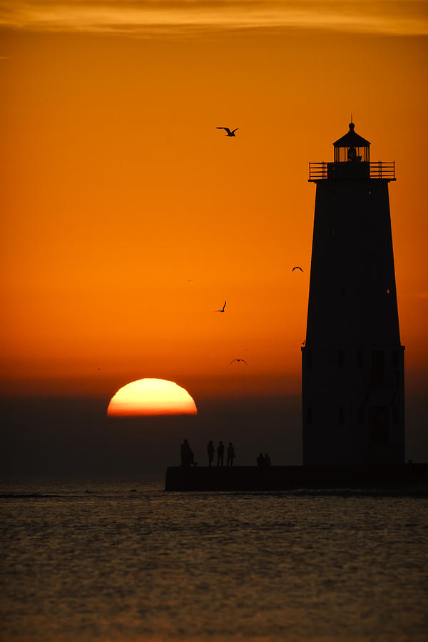 Sunset At Frankfort North Breakwater Lighthouse Photograph By Adam