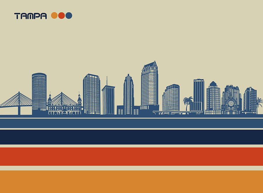 Tampa Skyline Retro Digital Art By Bekim M