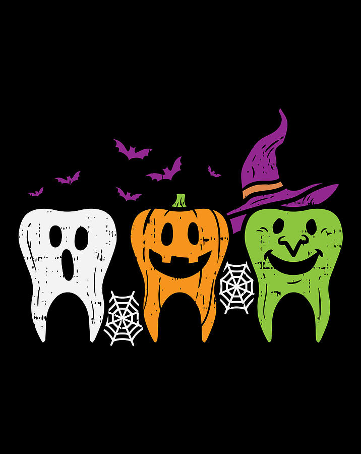 Teeth Ghost Pumpkin Witch Cute Dental Halloween Dentist Gift Digital