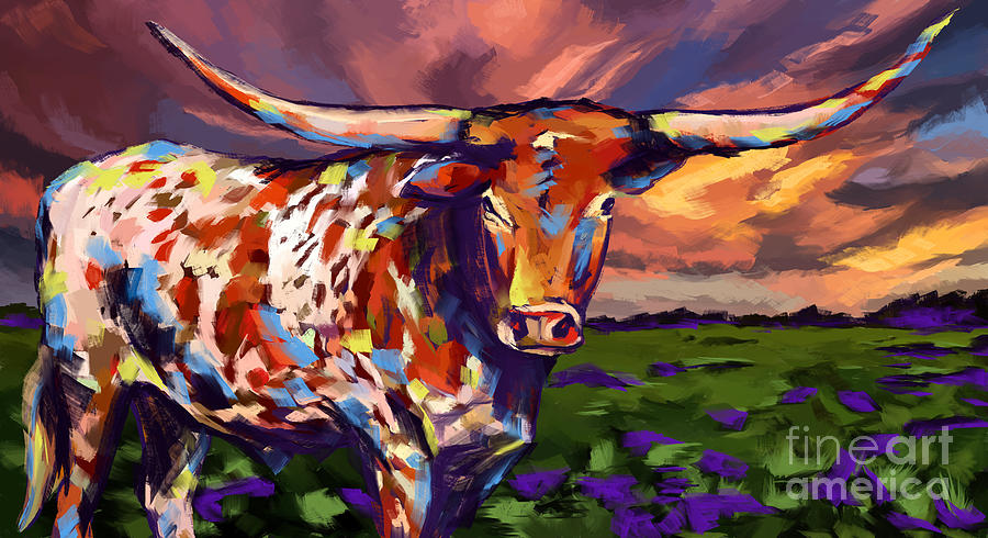 Texas Longhorn Bull Rio Grande Painting By Tim Gilliland Fine Art America