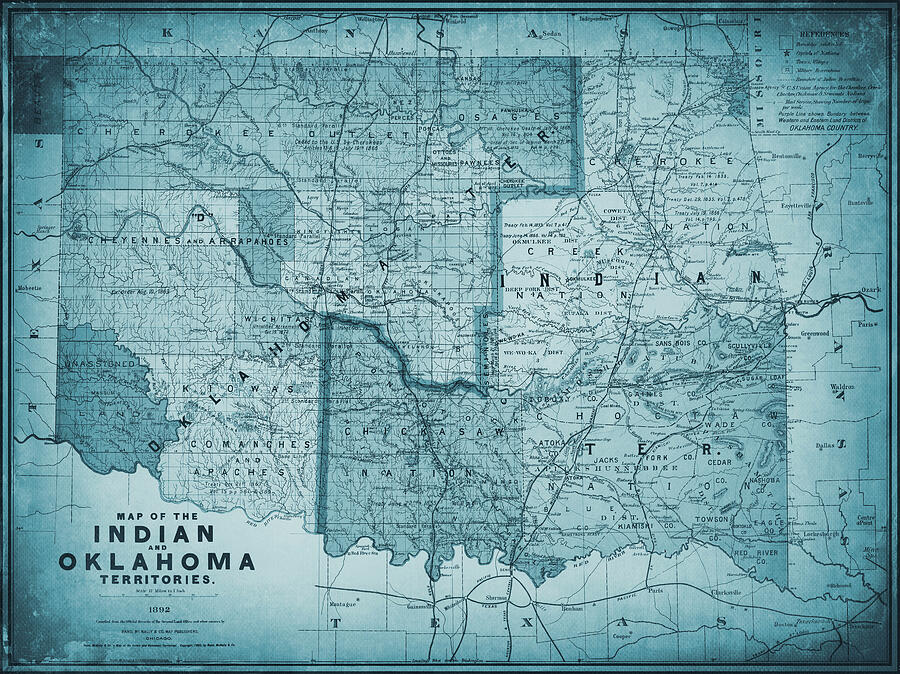 The Indian And Oklahoma Territories Vintage Map 1892 Blue Photograph By