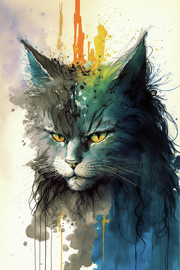 The Mainecoon Cat Composition 004 Painting By Aryu Pixels