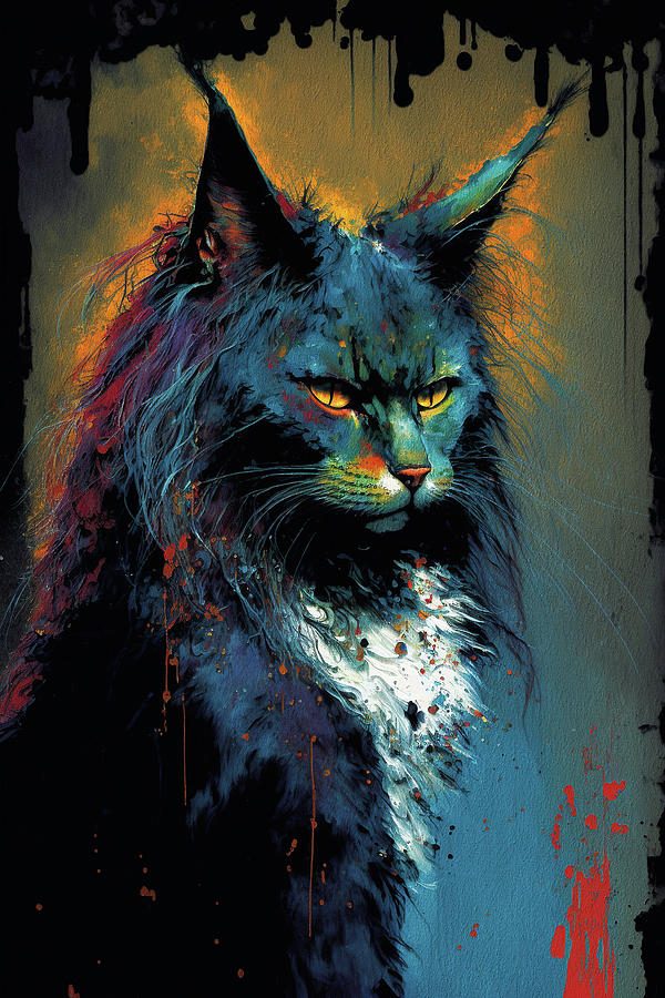 The Mainecoon Cat Composition Painting By Aryu Pixels