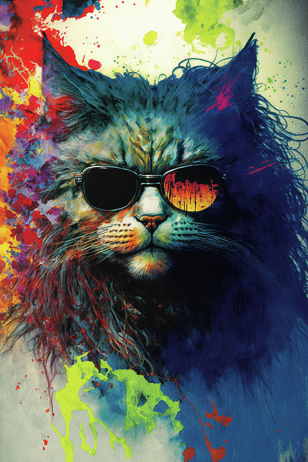 The Mainecoon Cat With Sunglasses Composition 006 Painting By Aryu