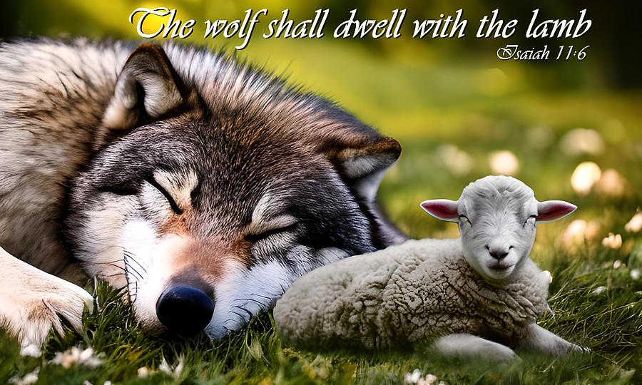 The Wolf Shall Dwell With The Lamb Christian Wall Art Digital Art By