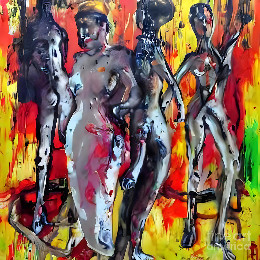 Three Nudes On Red Painting By Caleb Ongoro Fine Art America