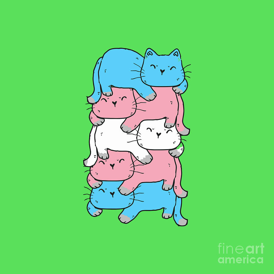 Transgender Pride Cat Lgbt Trans Flag Cute Cats Pile Gifts Drawing By