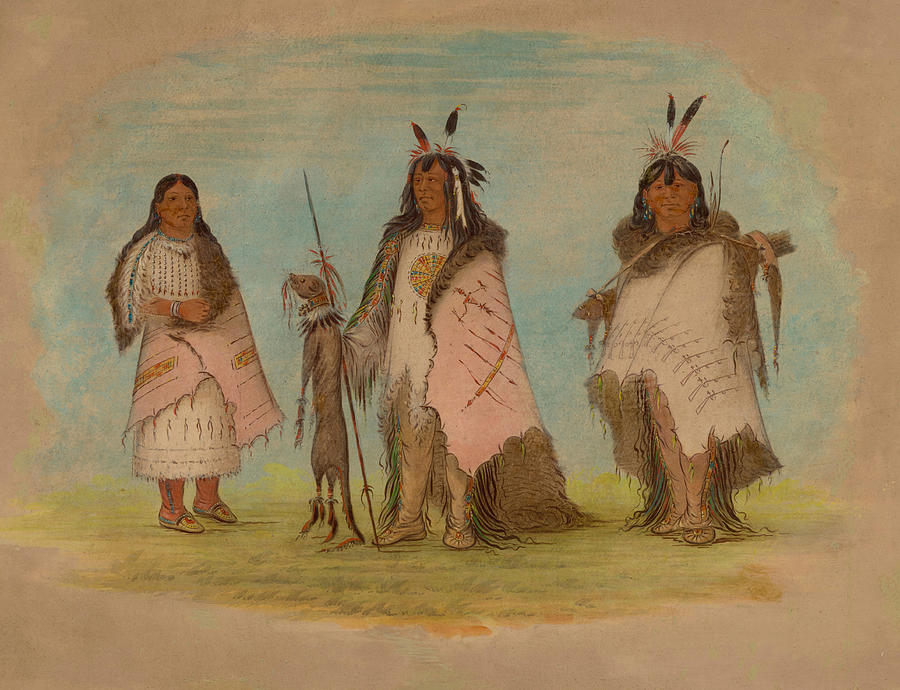 Two Blackfoot Warriors And A Woman Drawing By George Catlin Fine Art