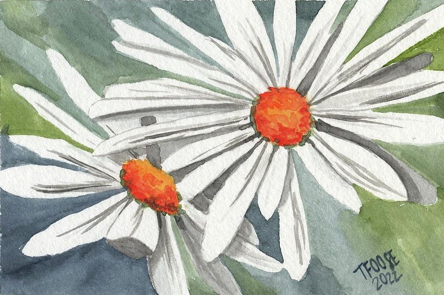 Two Daisies Mini Painting By Taphath Foose Fine Art America