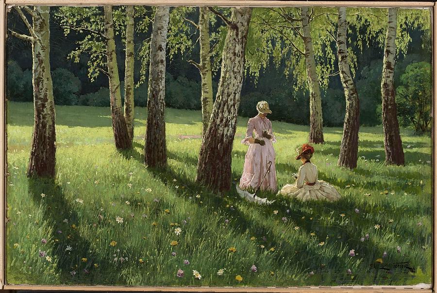 Two Women In A Grove Painting By Eugeniusz Wrzeszcz Fine Art America