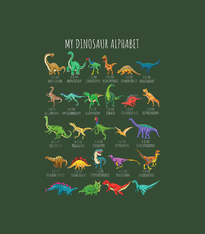 Types Of Dinosaurs Alphabet A Z Abc Dino Identification Short Sleeve