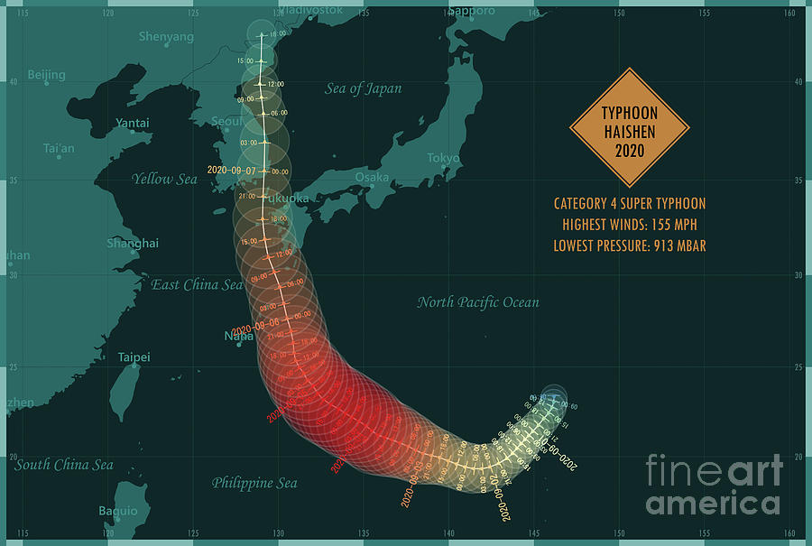 Typhoon Haishen 2020 Track East China Sea Infographic By Frank Ramspott