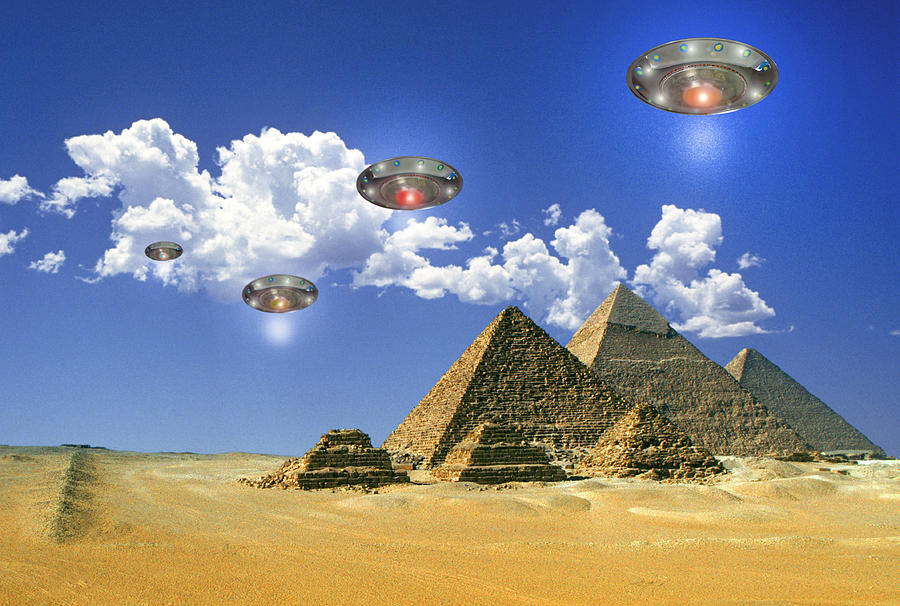 Ufos Over The Pyramids Of Giza In Cairo Egypt Photograph By Buddy Mays