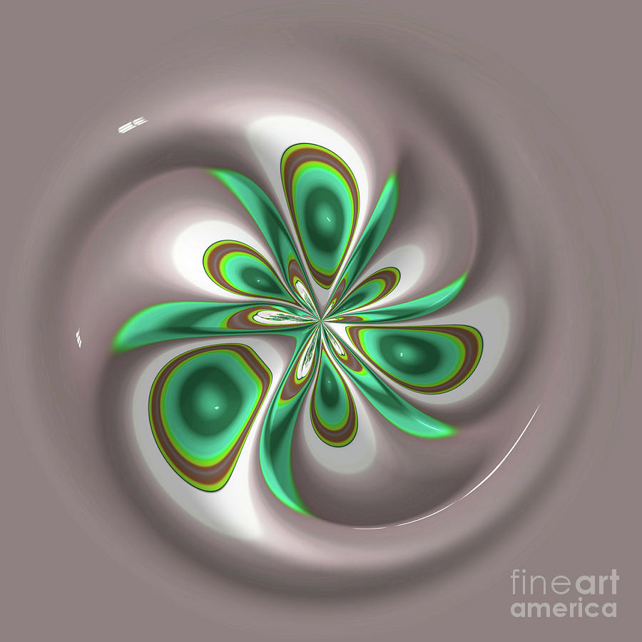 Unique Fractal Flower Orb In Green And Gray Digital Art By Elisabeth