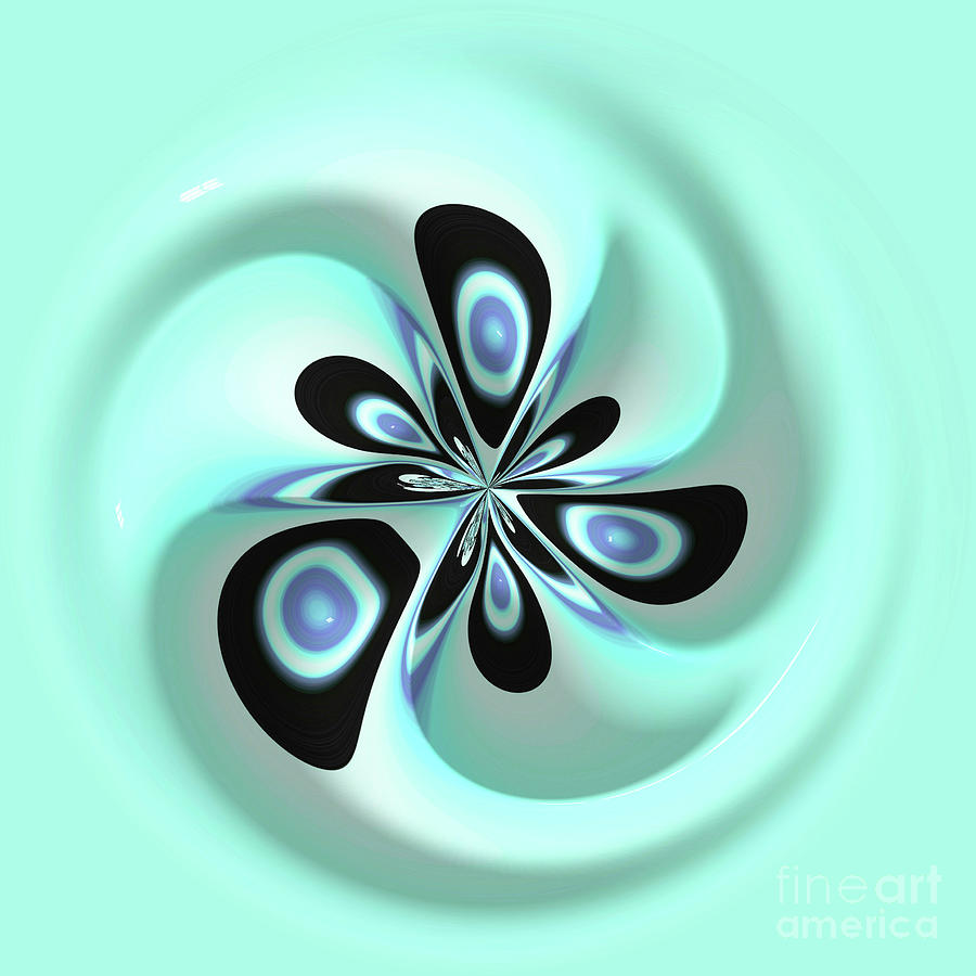 Unique Fractal Flower Orb In Light Blue And Black Digital Art By