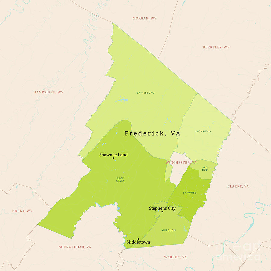 Va Frederick County Vector Map Green Digital Art By Frank Ramspott