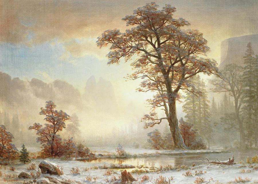 Valley Of The Yosemite First Snowfall Of The Year Painting By Albert