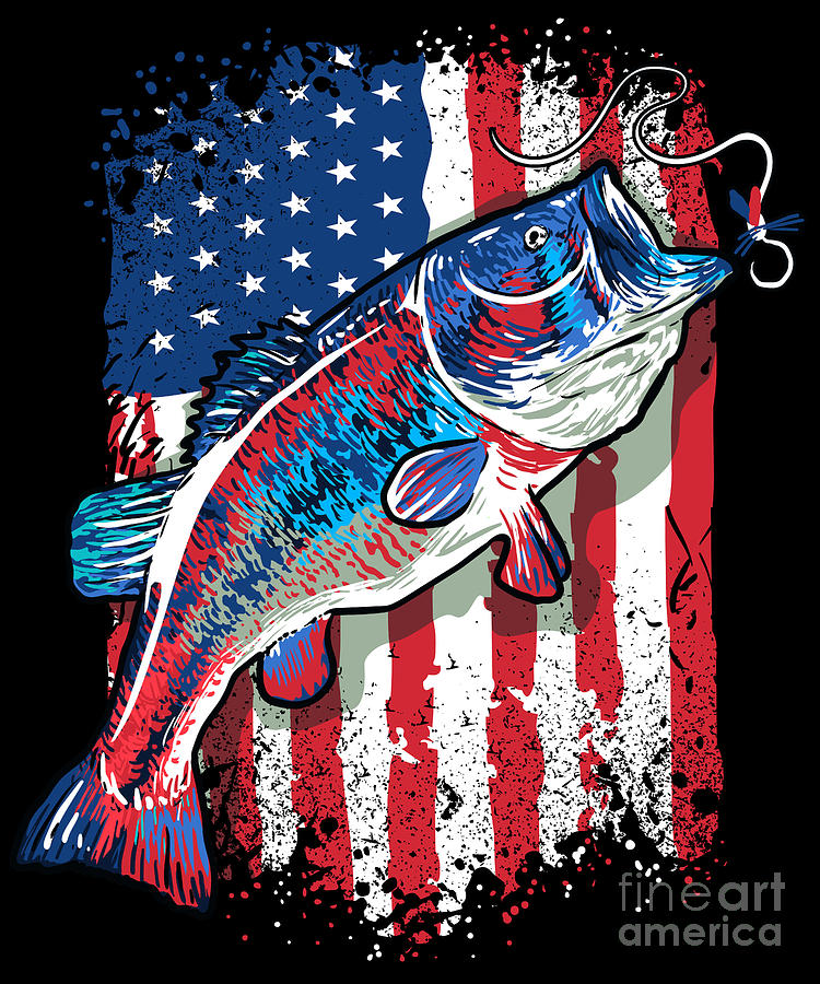 Vintage American Bass Fishing Usa Flag Fisherman Digital Art By J M