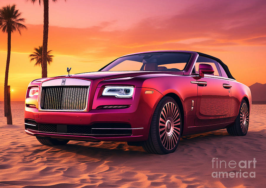 Vintage Beach Rolls Royce Phantom Tempus Car At Sunset Drawing By