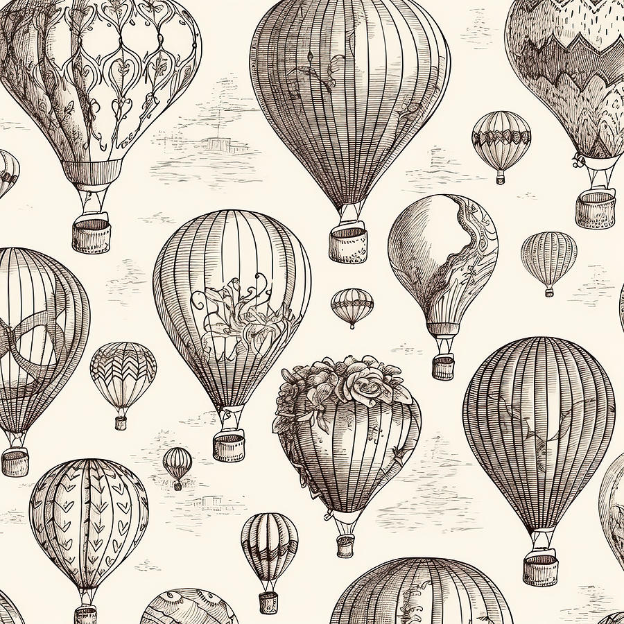 Vintage Retro Hot Air Balloons Drawing 17 Drawing By Steampunz Gallery