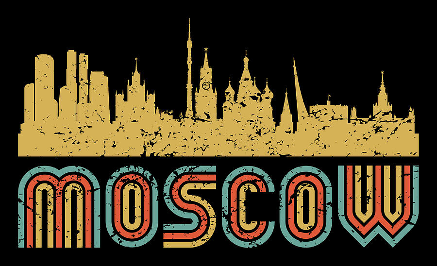 Vintage Retro Moscow Russia Skyline Distressed Look Digital Art By