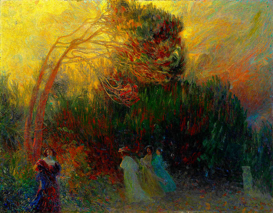 Walking In A Park Painting By Plinio Nomellini Fine Art America