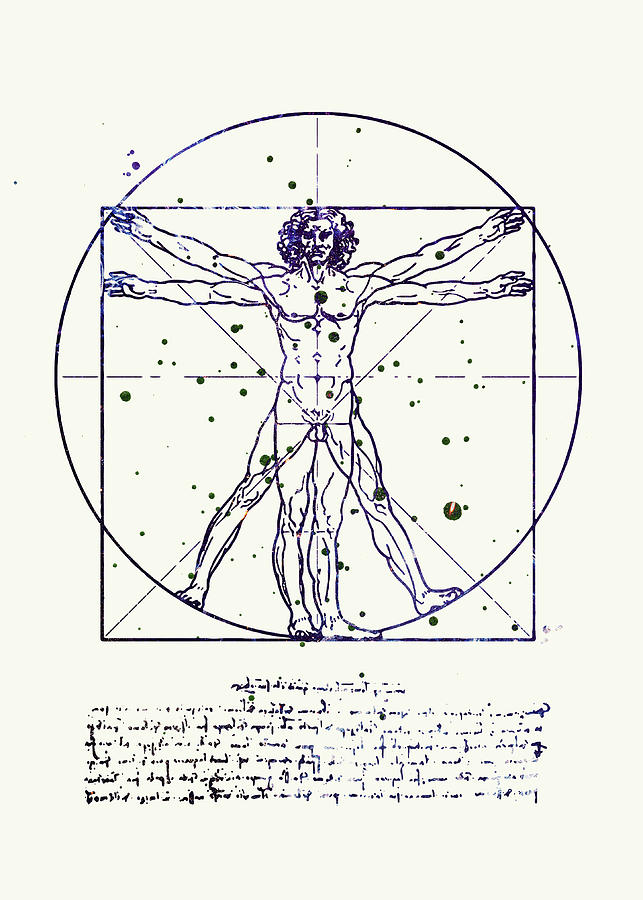 Watercolors Vitruvian Man Science Art Print Leonardo Da Vinci Vitruvian