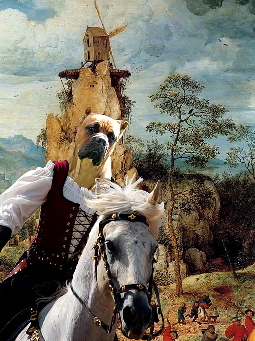 Cane Corso Art Canvas Print Lady Horse Rider And Strange Windmill Tote Bag