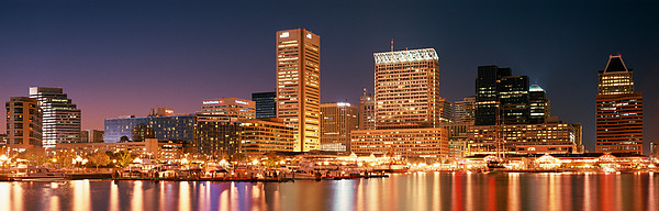 Panoramic Images - Buildings Lit Up At Dusk, Baltimore
