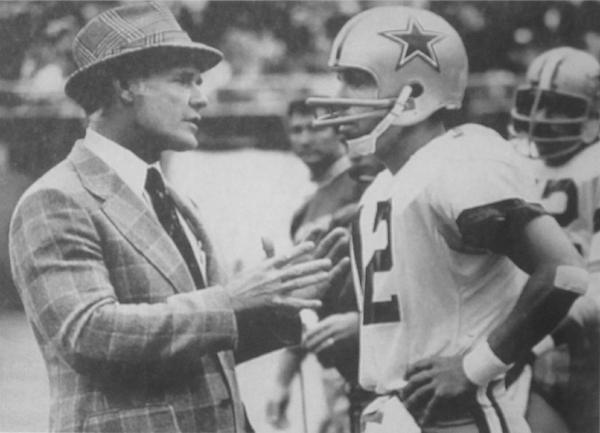 Dallas Cowboys Coach Tom Landry and Quarterback #12 Roger Staubach Art Print