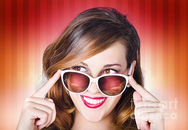 Face of a retro pinup girl in trendy sunglasses Coffee Mug by