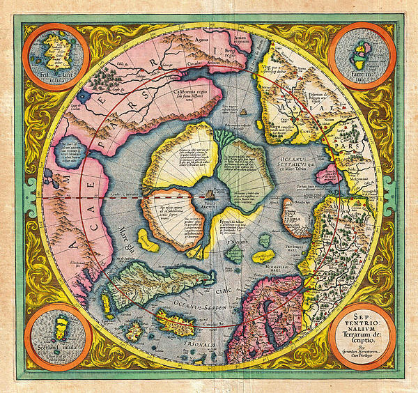 1606 Mercator Hondius Map of the Arctic First Map of the North Pole ...