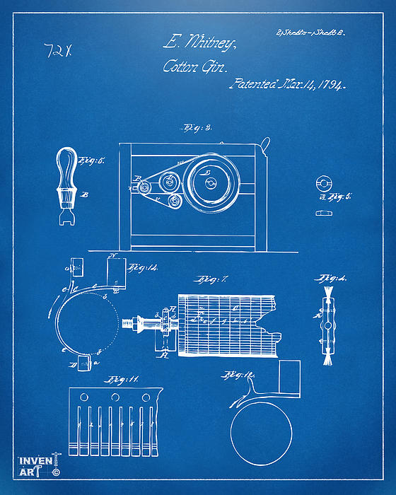 1794 Eli Whitney Cotton Gin Patent 2 Blueprint Greeting 