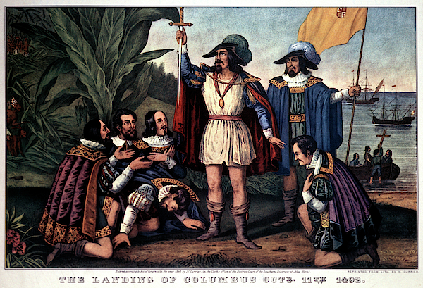 1840s Landing Of Christopher Columbus Greeting Card by Vintage Images