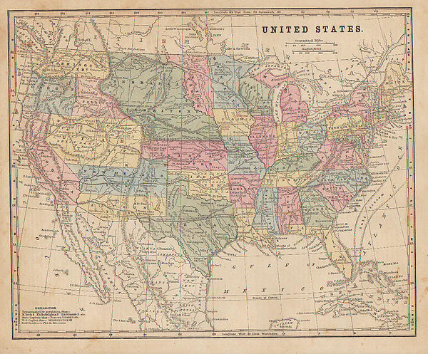 1860 Map Of The Usa by Joseph Hawkins