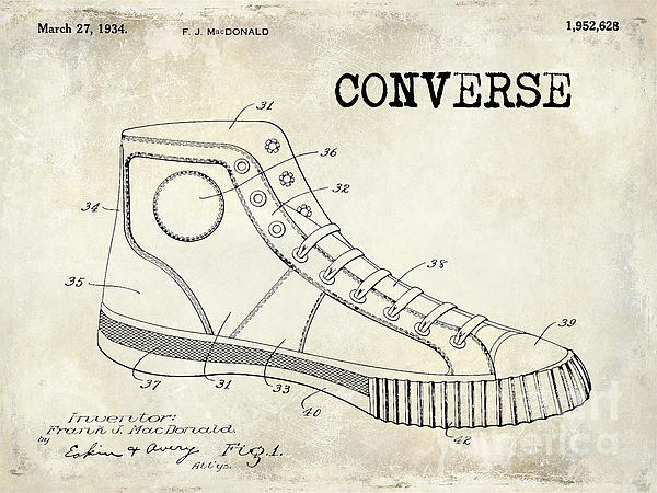 1934 Converse Shoe Patent Drawing Puzzle by Neidert - Pixels