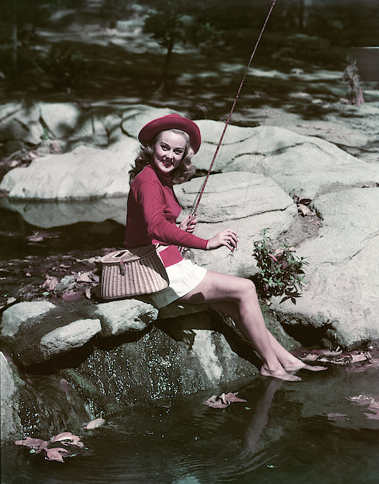 1940s 1950s Smiling Woman Fly Fishing Tapestry by Vintage Images - Fine Art  America