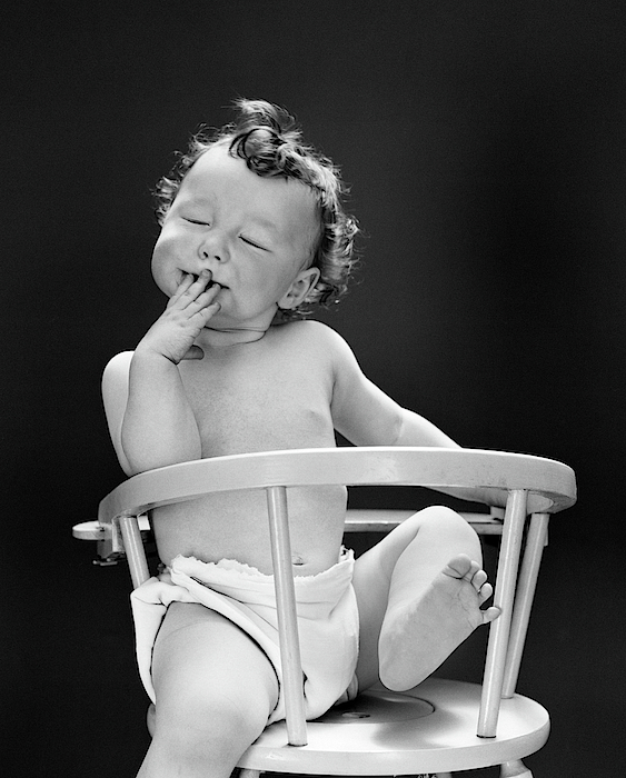 1940s Baby Sitting In Wicker Basket Yoga Mat by Vintage Images