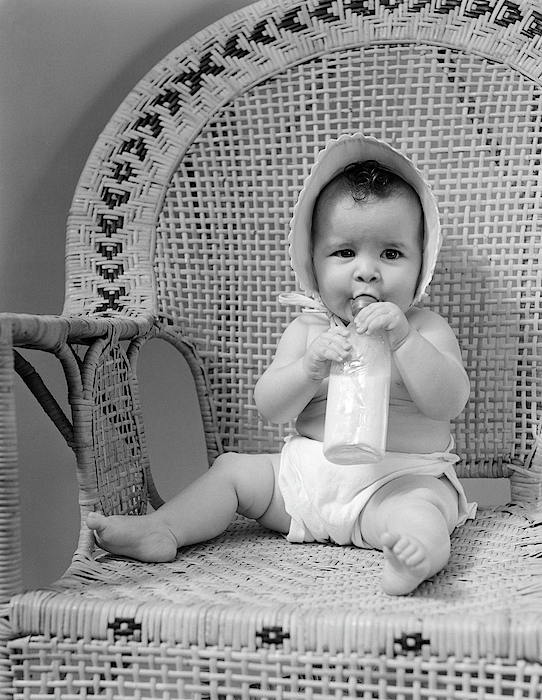 1940s Baby Sitting In Wicker Basket Yoga Mat by Vintage Images