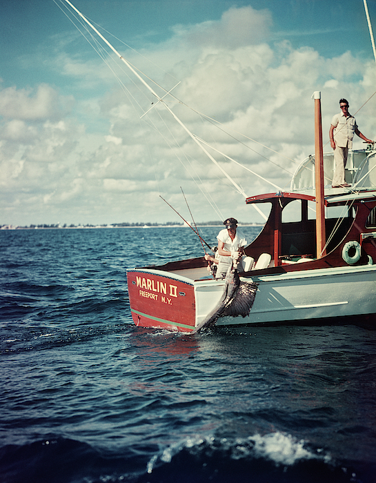 1950s Deep Sea Fishing Boat Man Pulling Tapestry by Vintage Images